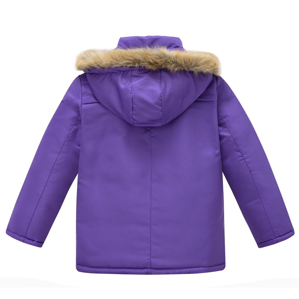 Middle and Big Children's Cotton Jacket Solid Color Thickened Warm Rushing Jacket Boys and Girls Hair Collar Removable Hooded Jacket