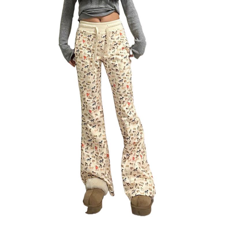 Women's Autumn/Winter Printed Wide-Leg Micro-Flare Casual Pants - Sporty, Versatile, Slimming Style