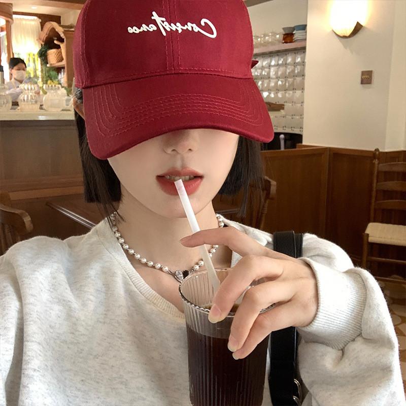 Trendy Letter Design Pink Baseball Cap For Women With Round Top And Brim Bent