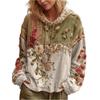 Women's Fashion Long-Sleeve Hooded Vintage  Patchwork Floral Print Casual Sweatshirt Top