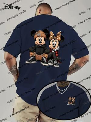 Disney MickeyMinne Print Couples Tshirt For Men Women Mickey and Minne Summer Cotton Short Sleeve Tees Casual Top Male Clothes