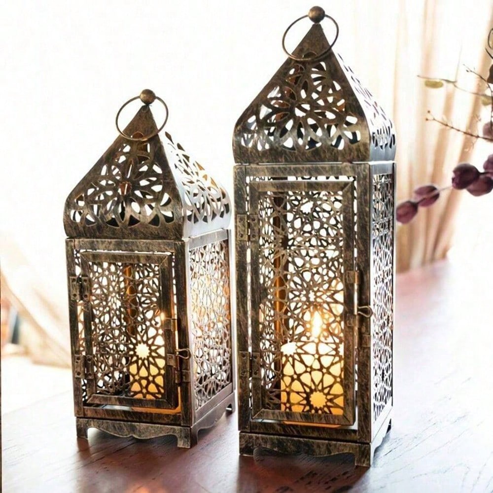 1pc Middle East Arab Metal Vintage Wind Lights Lantern Candle Holder Table Top Home Décor Accessories, No Candle