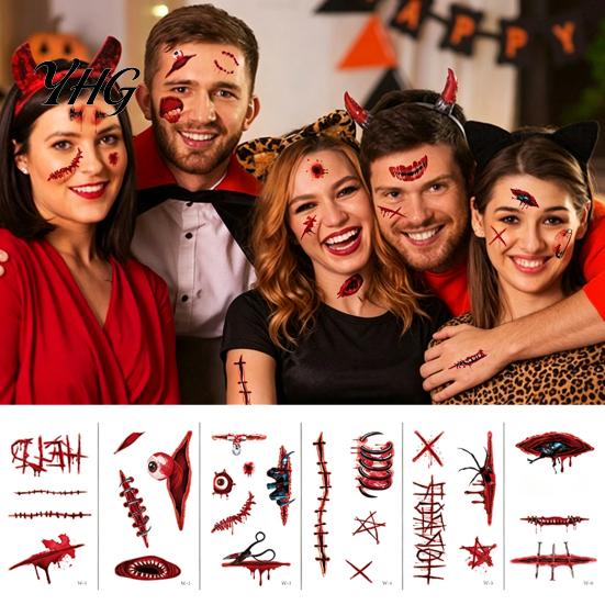 Script Killing Party Makeup 30Pcs Halloween Scar Tattoo Stickers, Realistic Fake Wound Decals for Adults Kids Decor Face Body, Waterproof Makeup, Easy