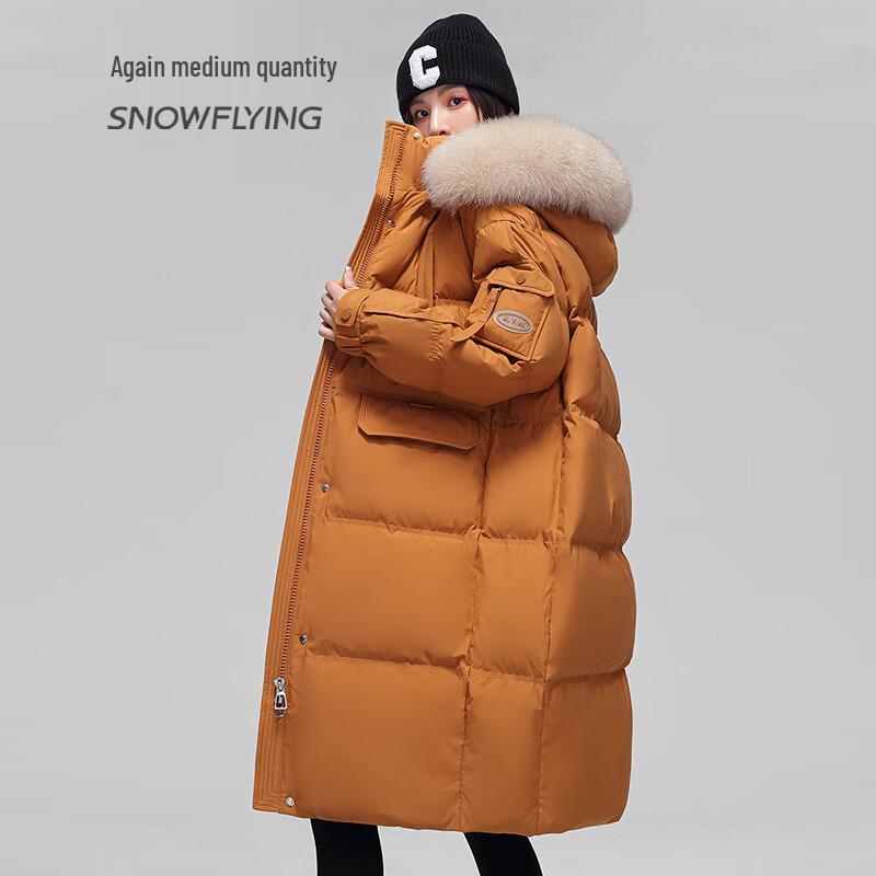 SNOWFLYING Women's Mid-length Down Jacket with Fox Fur Collar