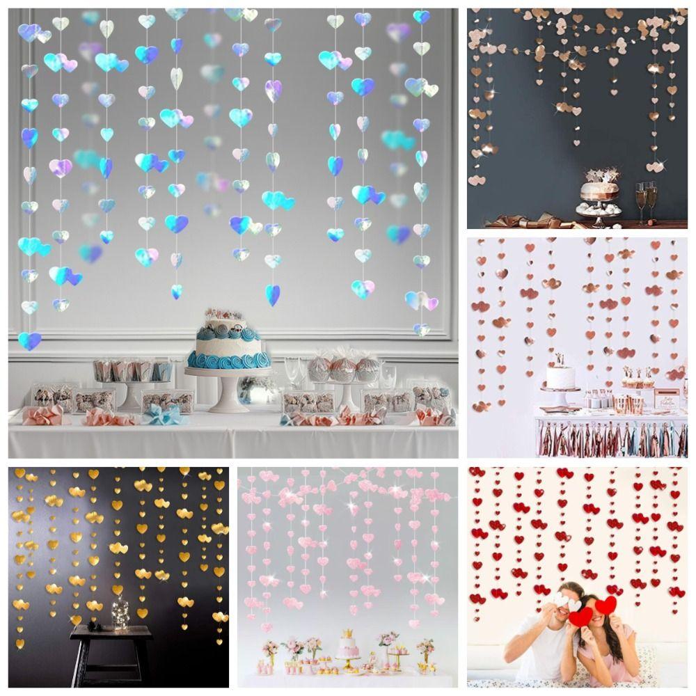Guirlande d'amour suspendue de 4 m Cœur scintillant romantique Forme de cœur Corde Facile à installer Réutilisable Guirlande de mariage Fête d'anniversaire