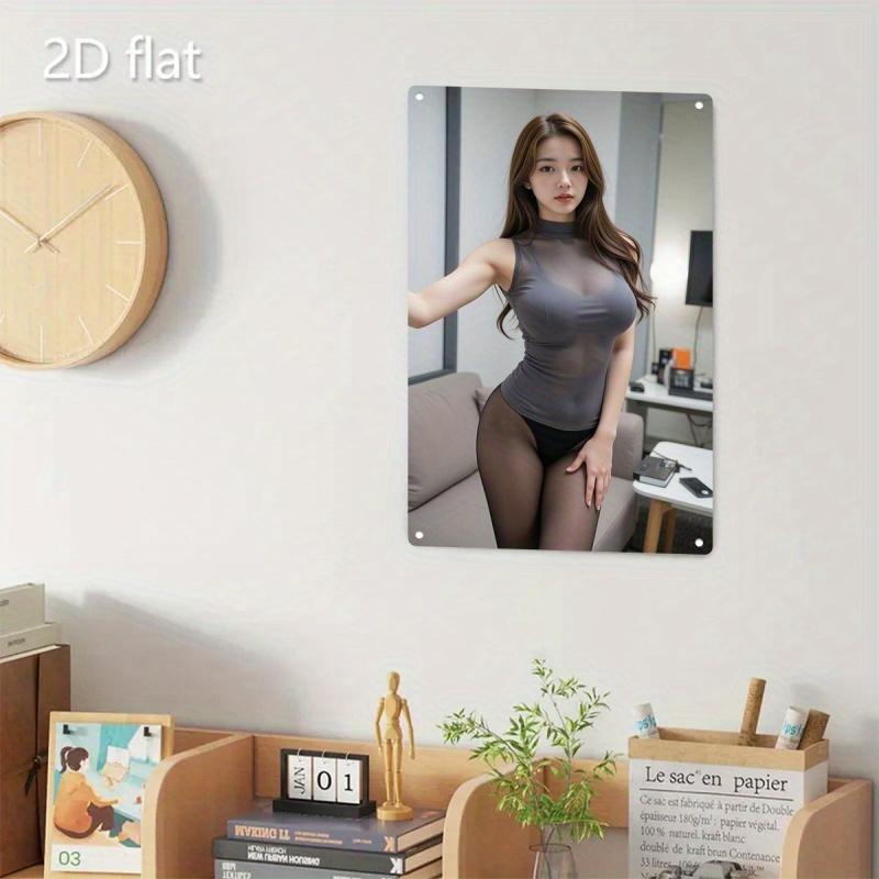Retro Tin Poster Wall Decor2D Flat Metal Sign Plate - Elegant Female Silhouette Poster with Chic Outfit Dura