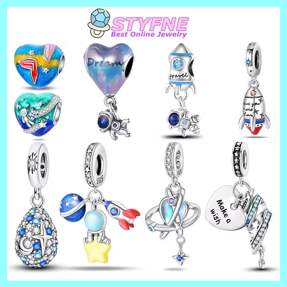 Classic Exquisite Original Blue Fashion Astronaut Space Rocket Series Copper Charms Beads Fit Bracelet Diy Ornament Gifts