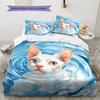 Cat with Water Ripple Pattern Pattern Bedding Quilt Set  Home Decoration  Gift (1 * duvet cover + 2 * pillowcase  without core)