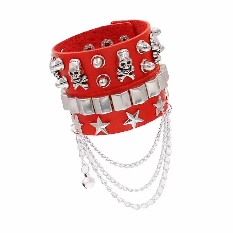 Pulsera Punk de Calavera de Cuero PU con Remaches Japonesa y Coreana - Accesorio de Street Dance y Hip Hop