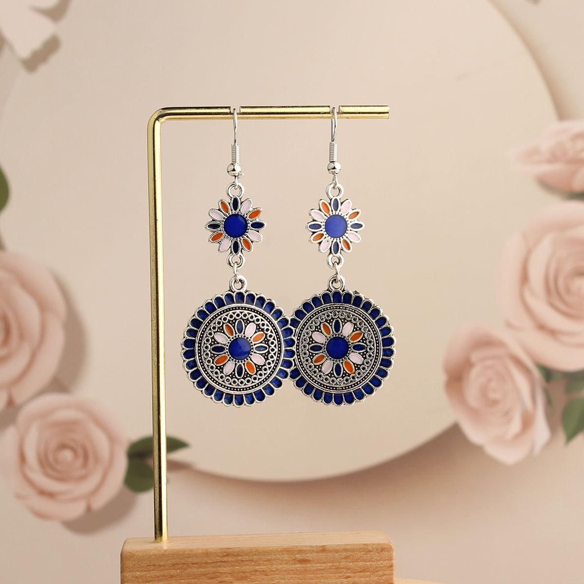 

Drip Oil Earrings Women s Colorful Retro Exaggerated Geometric Bohemian Earrings One Size синий