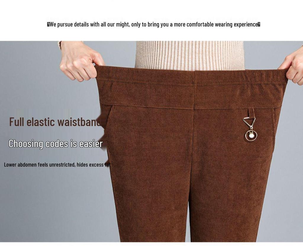 Women's Corduroy Straight-Leg Pants with Velvet Lining – Loose Fit for Autumn and Winter