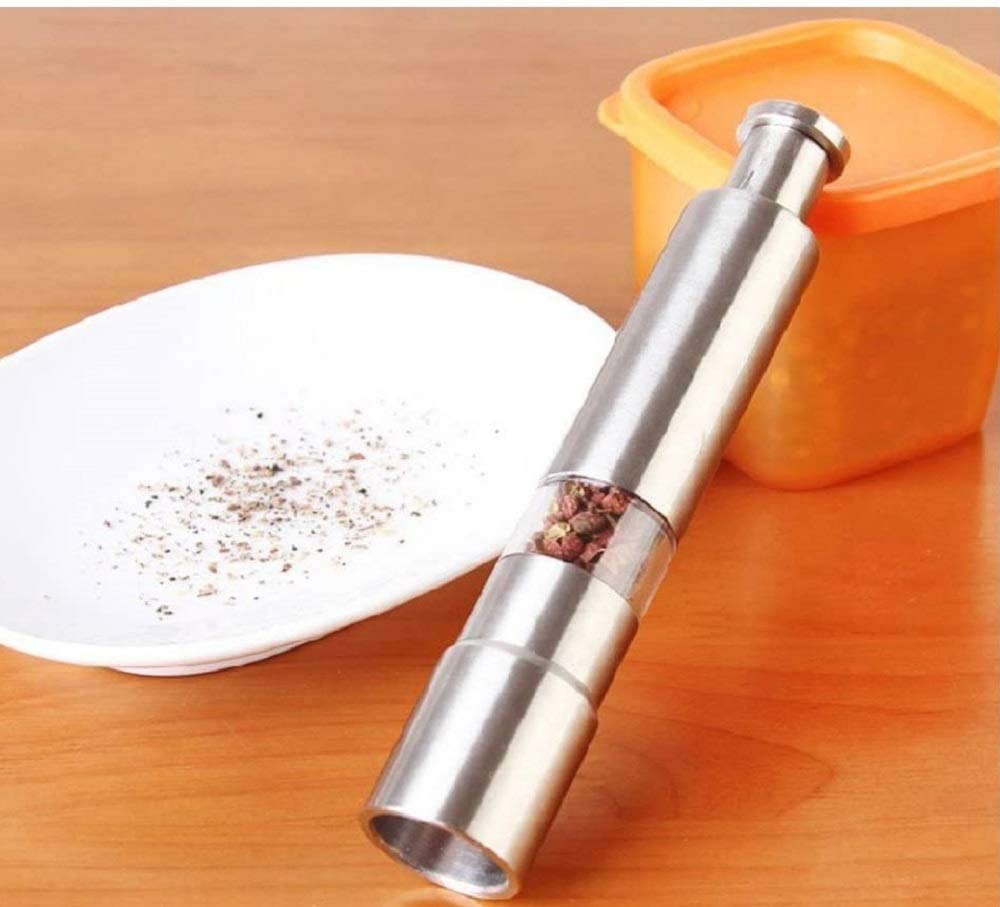 Morningplace Stainless Steel Pepper Mill, One-Push Operation, Salt and Pepper Spice Mill (Set of 2)