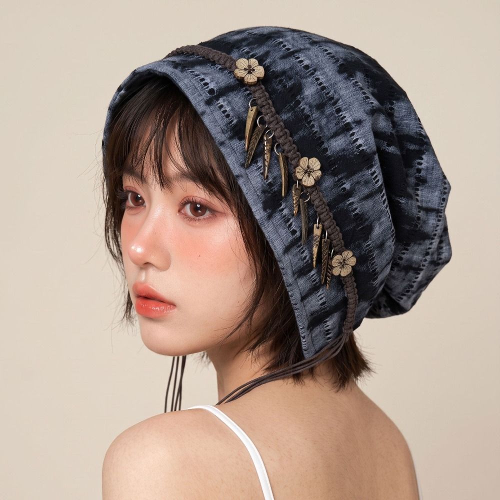 Wood Decoration Ethnic Stye Beanie Tassel Windproof Head Wrap Vintage Vintage Pullover Hat Girls