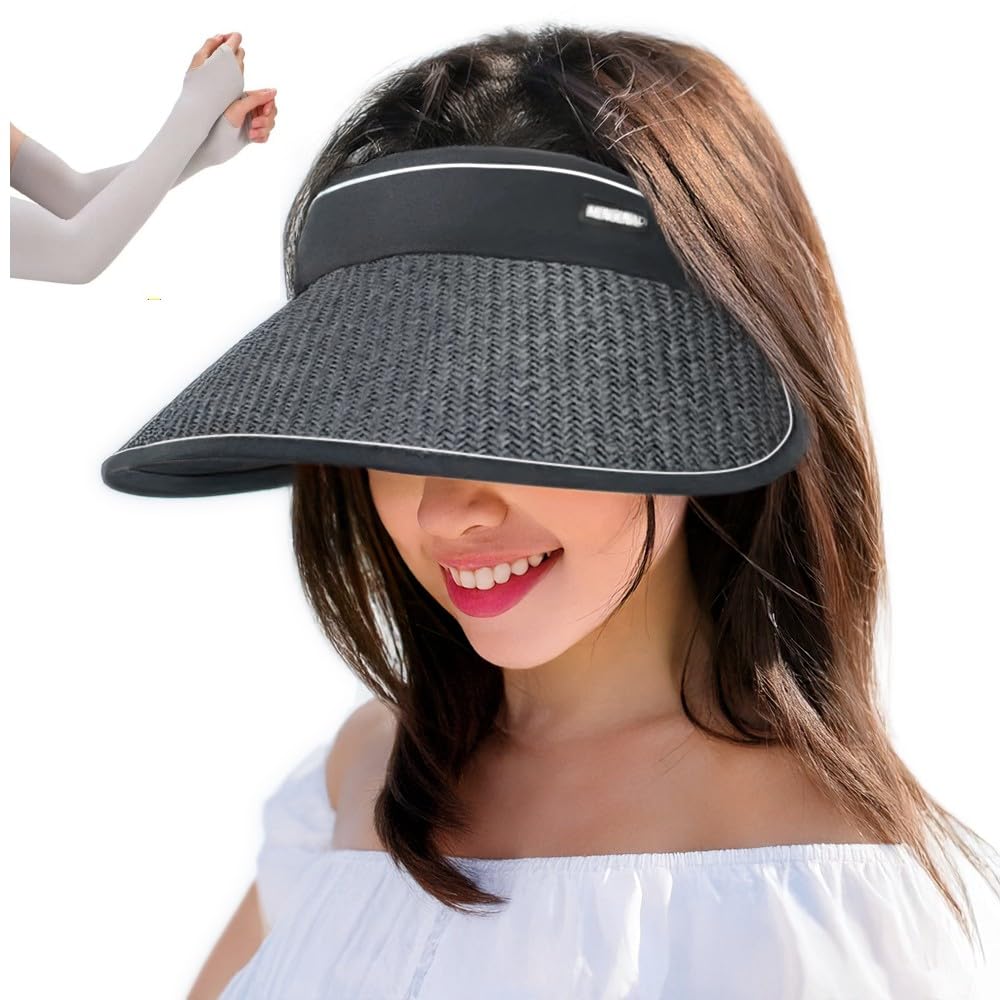 Sun Sun UV Protection General One Size Fits Wide Small Face Cool Arm Cover Included Number [SanDoll] Women's Visor, Straw-like Visor, Women's Hat,