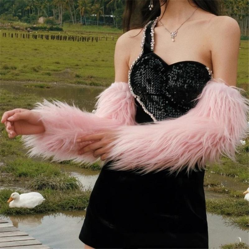 Flauschige Plüsch-Armstulpen 2000er Jahre Stil Modeaccessoire Warme Bündchen Armabdeckungen Für Damen Teenager Musikfestival Mottoparty