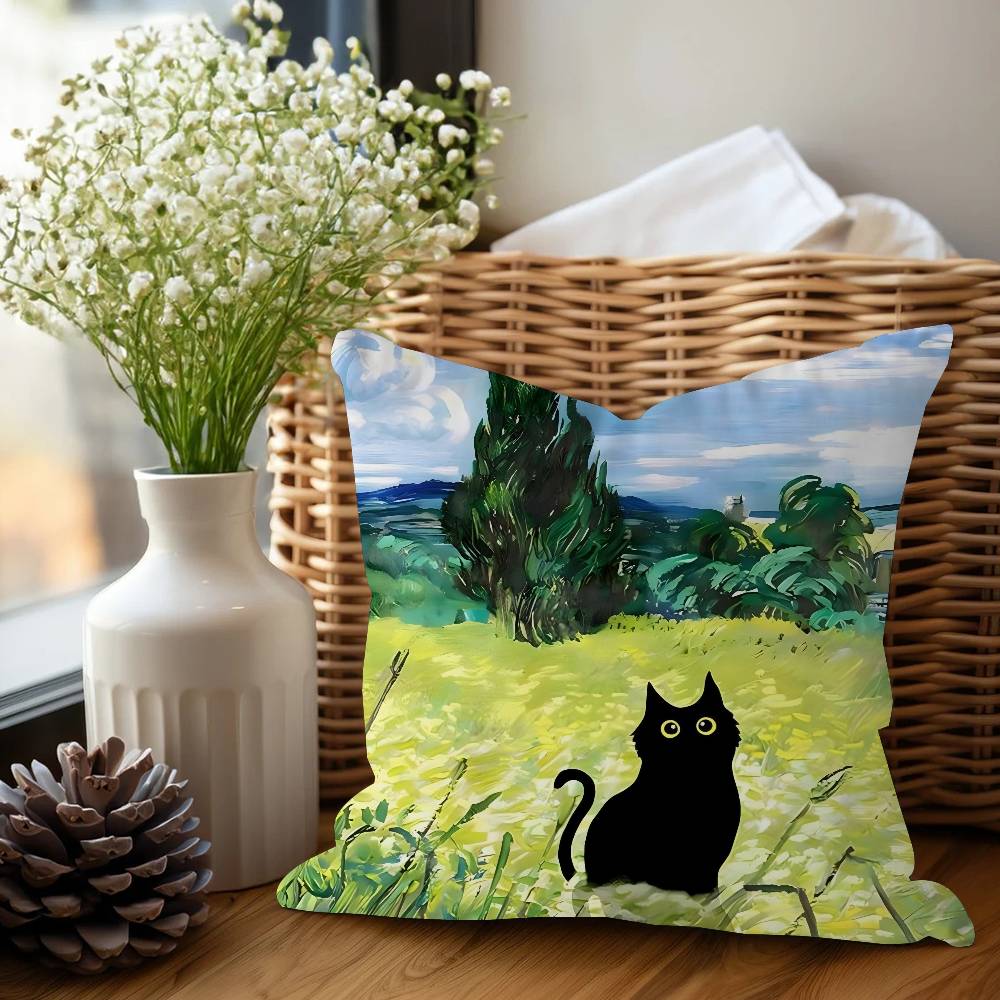 Katze Und V-Vincent V-Van Gogh Kissenbezug Design Kissenbezug Dekor Feiertagsdekoration
