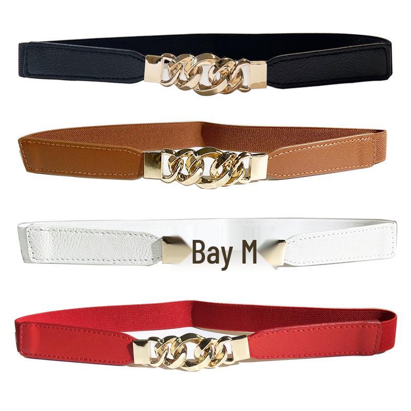 Women's 2.5cm Double Buckle Chain Elastic Waist Belt for Dresses