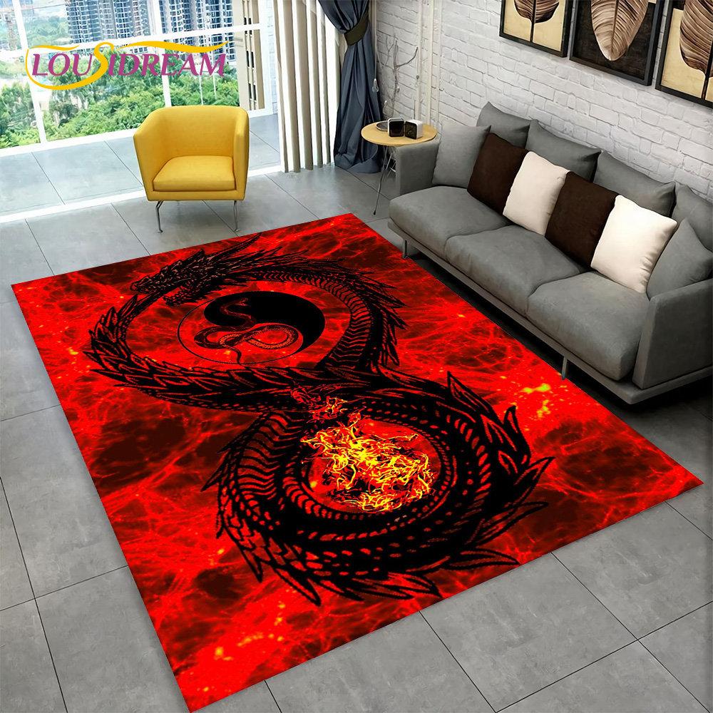 Duży dywanik z motywem smoka z kreskówek, dywanik do salonu, sypialni, sofy, wycieraczka, dekoracja kuchni, dzieci bawią się antypoślizgową matą podłogową