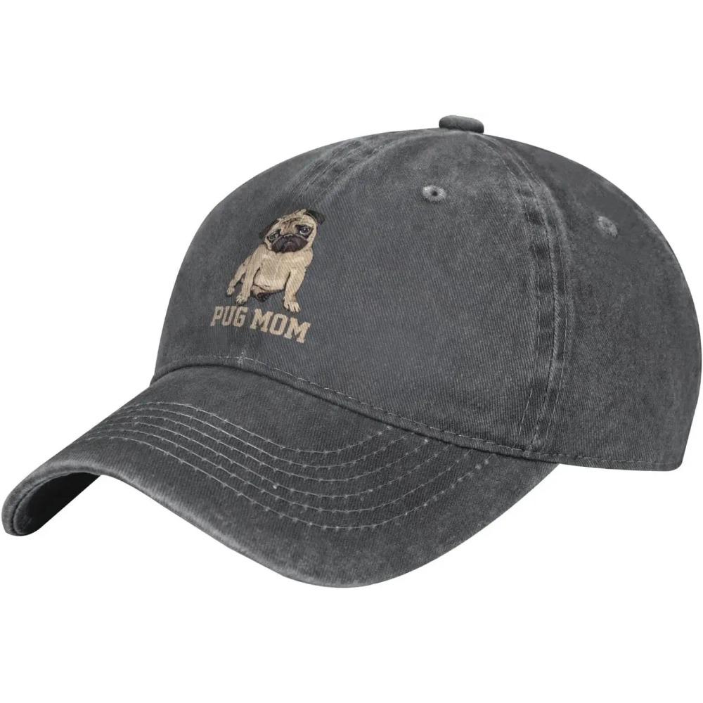 Vintage Washed Distressed Adjustable Pug Mom Dog Womens Denim Baseball Cap Mom Trucker Hat Cap for Women Unisex