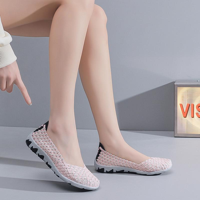 Fashion Summer Women's Handmade Woven Soft Soled Flat Bottomed Colorful Outdoor Fashion Walking Lazy Casual Single Shoes Large Size 42