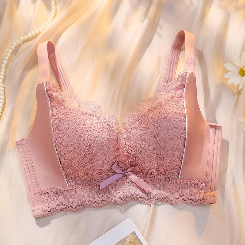 Twilight Clouds Double Breasts Anti-sagging No Steel Rim Lace Upper Support Adjustable Bra Set