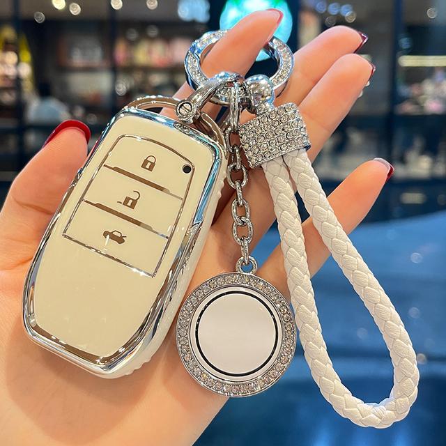 Leather Rope Ring Car Key Case Cover for Toyota Prado Land Cruiser Highlander CROWN HARRIER RAV4 C-HR Camry ALLION COROLLA Prius