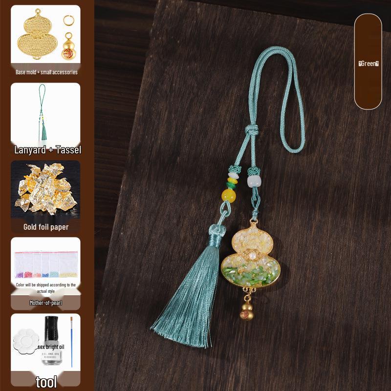 Gold Foil Inlay Gourd Pendant DIY Kit – Chinese Tassel Ornament for Dragon Boat Festival