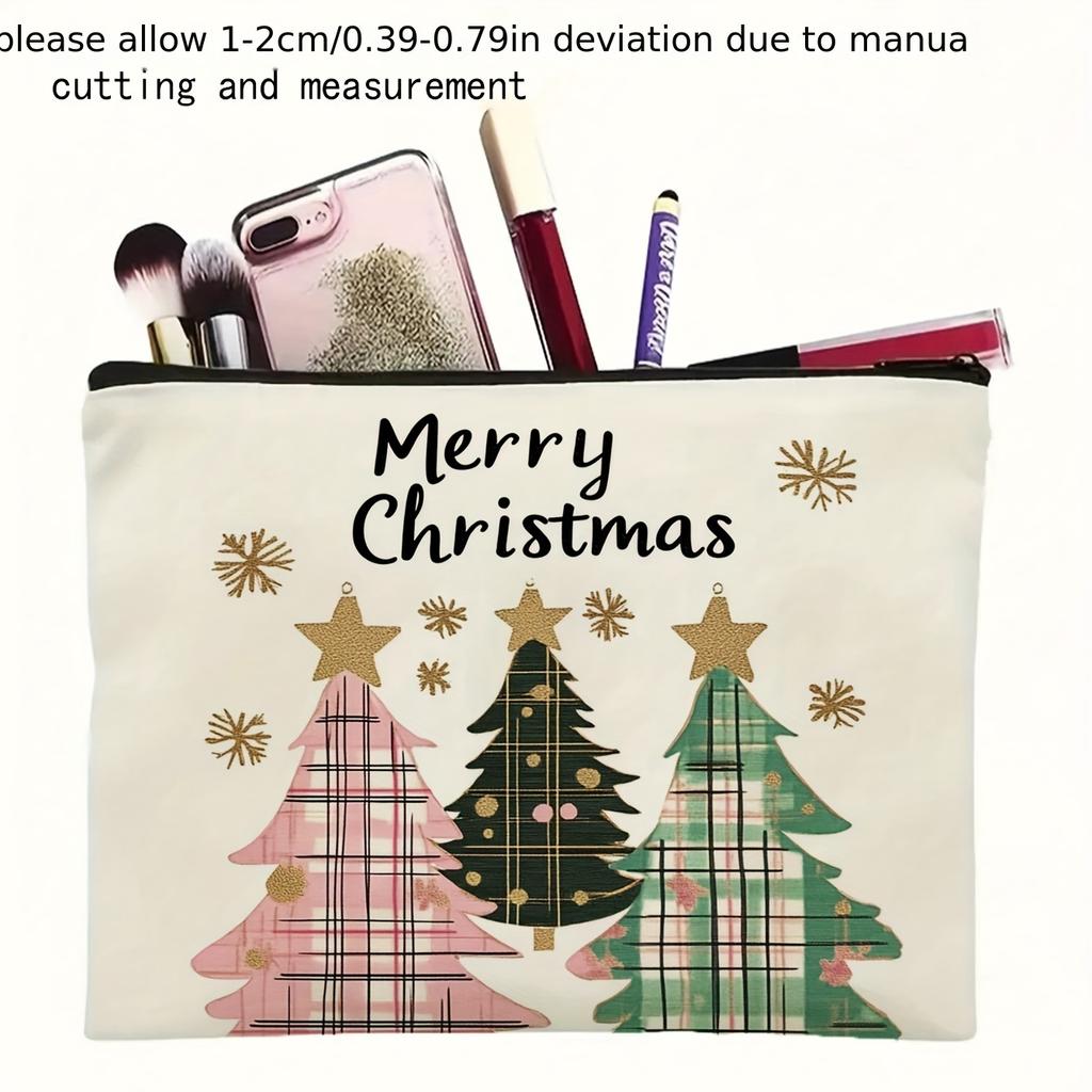 1pc Large Capacity Christmas Tree Cosmetic Bag - Durable Imitation Linen, , Scent-Free, Perfect for Travel Storage