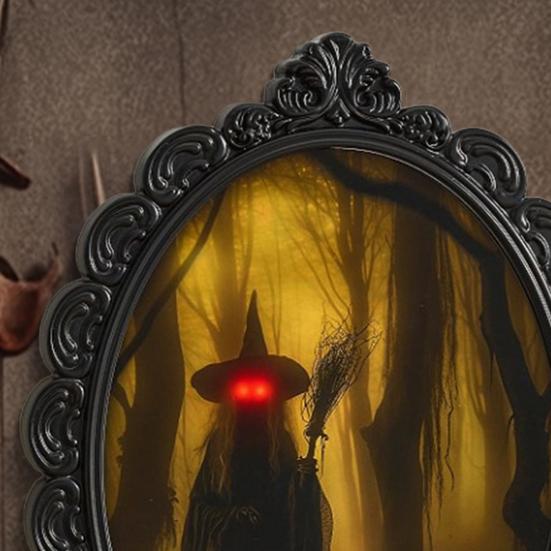Halloween Holographic Witch Mirror Spooky Wall Mirror with Creepy Red Eyes for Haunted House Bedroom Indoor Decoration