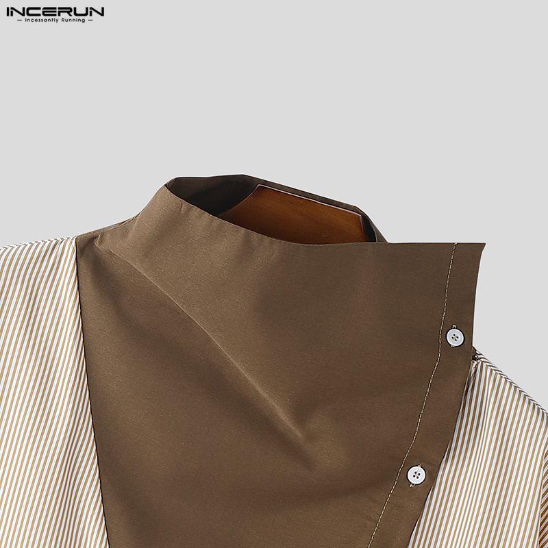 INCERUN Summer Men Stand Neck Short Sleeve Patchwork Casual Loose T-shirts Tops