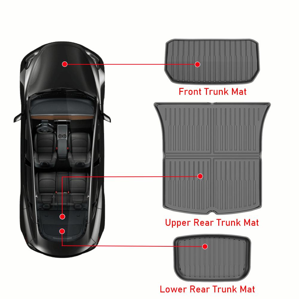 USVOTOV Trunk Mats For Tesla New Model Y Launch 2021-2025 Model 3 Highland Cargo Liner Front Back Sill Guard Anti-Kick Accessory