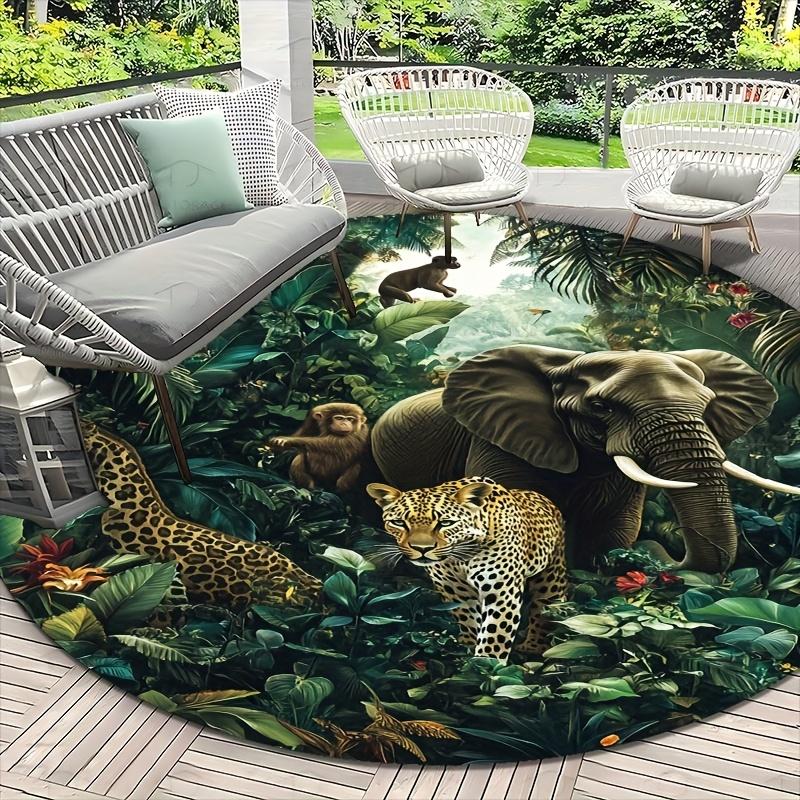 Luxury Jungle Animal Pattern Round Shape Floor Mats Kitchen Hallway Runner Rug Bedroom Living Room Soft Carpet Non-slip Area Rug