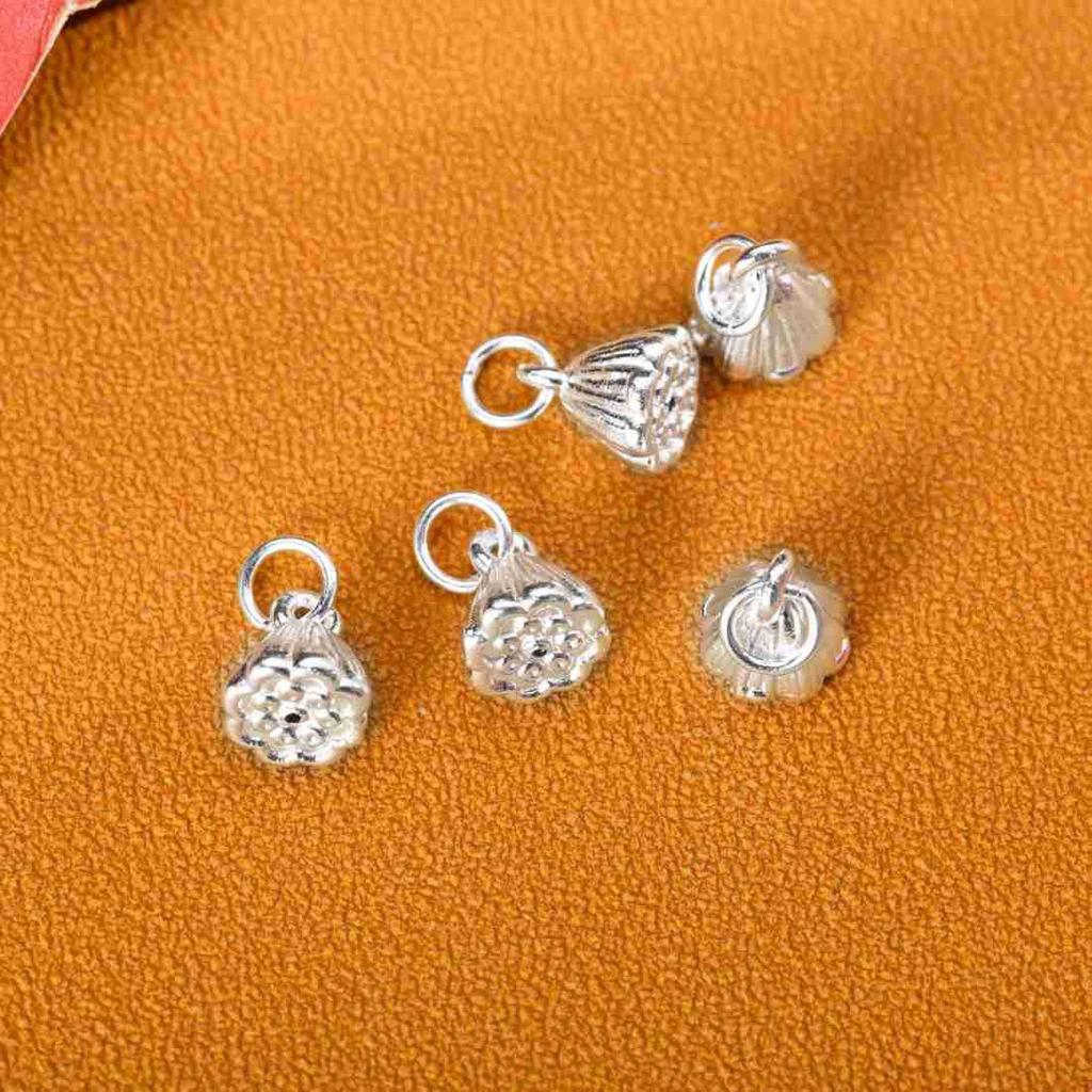 999 Sterling Silver Lotus Flower & Seed Pod Pendant Beaded Bracelet - Joyful DIY Jewelry Accessory