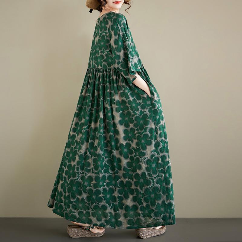 DIMANAF New 2026 Summer Women Plus Size Vintage Lady Long Dress Loose Oversize Maxi Floral Print Cotton Beach Dresses