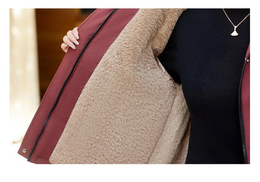 Mom's Thick Fleece-Lined Cotton Hooded Windbreaker for Women Over 50 - Warm Winter Jacket