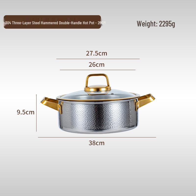 304 Edelstahl Doppelgriff Gehämmert Trennwand Hot Pot für Induktions- & Gasherde.