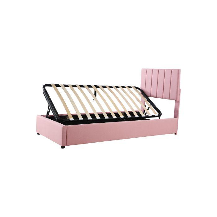 Lit D'enfant - MUVOE - 90x200 Cm - Rembourré - Rangement Hydraulique - Rose