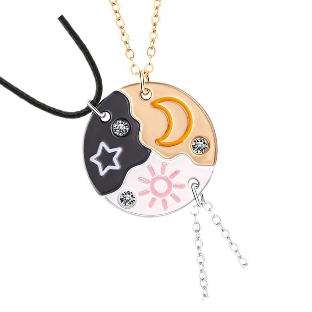 Stylish Sun Moon Star Pendant Necklace Set Decoration for Best Friend Couples Adjustable Chain Fashion Jewelry Gifts