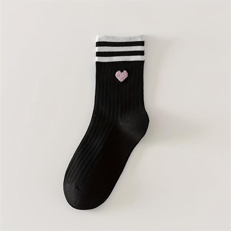 1 Paar Love Gestreifte Mittelange Socken - Bequem Und Atmungsaktiv, Niedliche Und Süße Erste Liebe Damen Socken