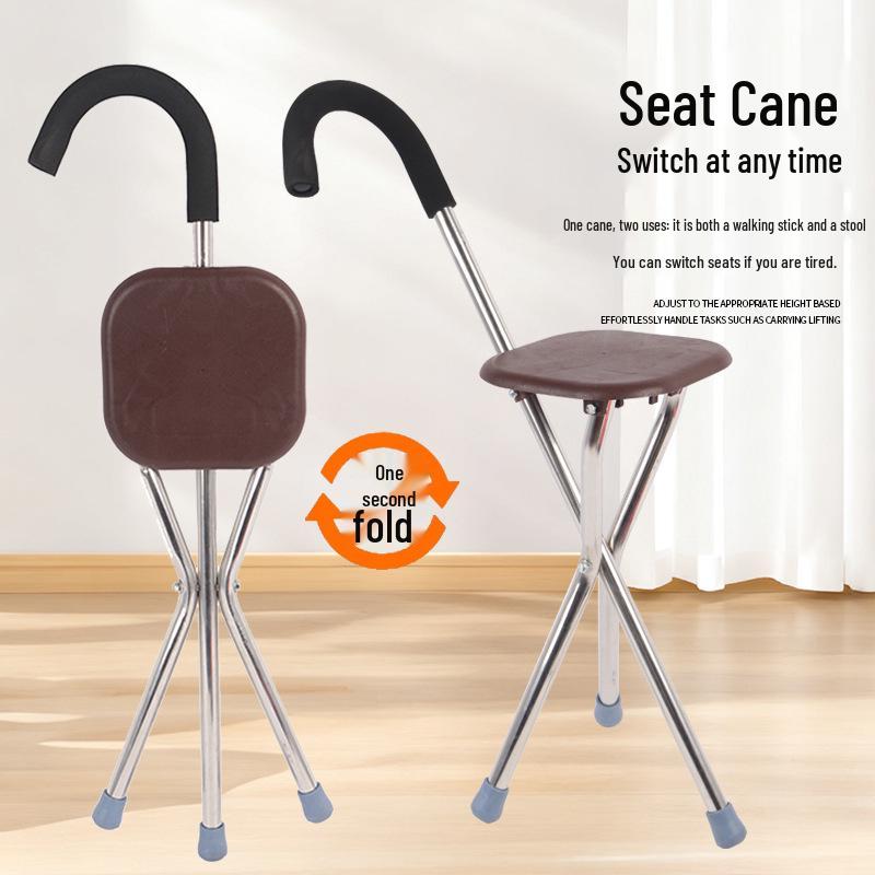 Tri-Fold Walking Cane Stool with Non-Slip Grip for Elderly & Disabled - Mountain Climbing Support