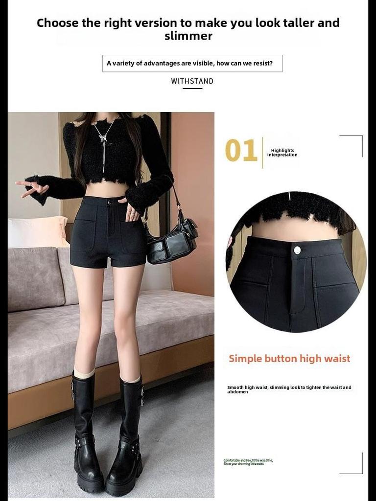 Women's High-Waist Black Suit Shorts, New for Autumn/Winter 2023 - Sexy Wide-Leg Boot Pants