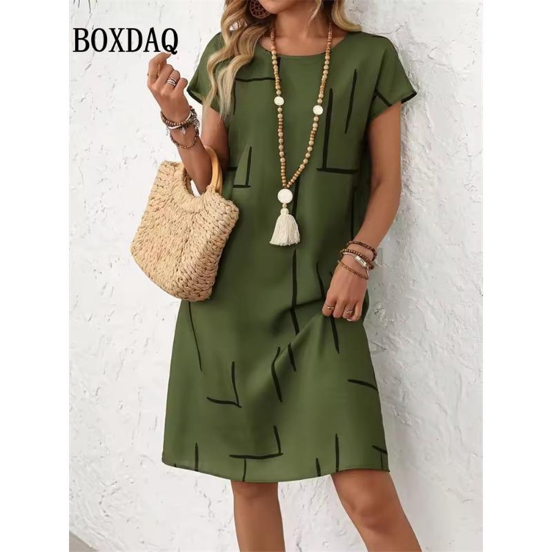 

2026 Модные Летние Платья Женские Повседневные Платье с Абстрактным Цветочным Принтом Повседневное Платье Свободного Кроя А-силуэта с Коротким Рукавом Одежда для Девушек Y2k S