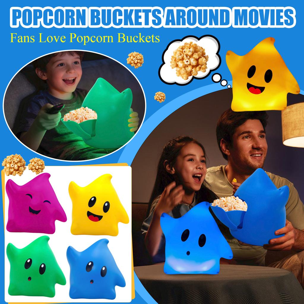 3D Printed Star Shaped Popcorn Bucket with Built-In Light Feature Battery Not Included Suitable for Movie and Event Use Durable Plastic Material