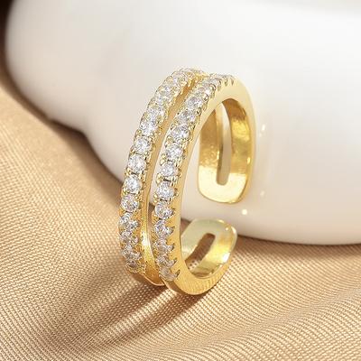 Simple Light Luxury Micro-inlaid Zircon Double-layer Ring for Women's High-end Sense Niche Row Diamond Ring Opening Adjustable Index Finger Ring 2026
