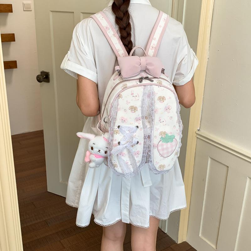 Schultasche neu japanischer Cartoon Schlappohrhase Spitze Rucksack Große Schleife Süße Lolita Ausgehen leichte Schultasche