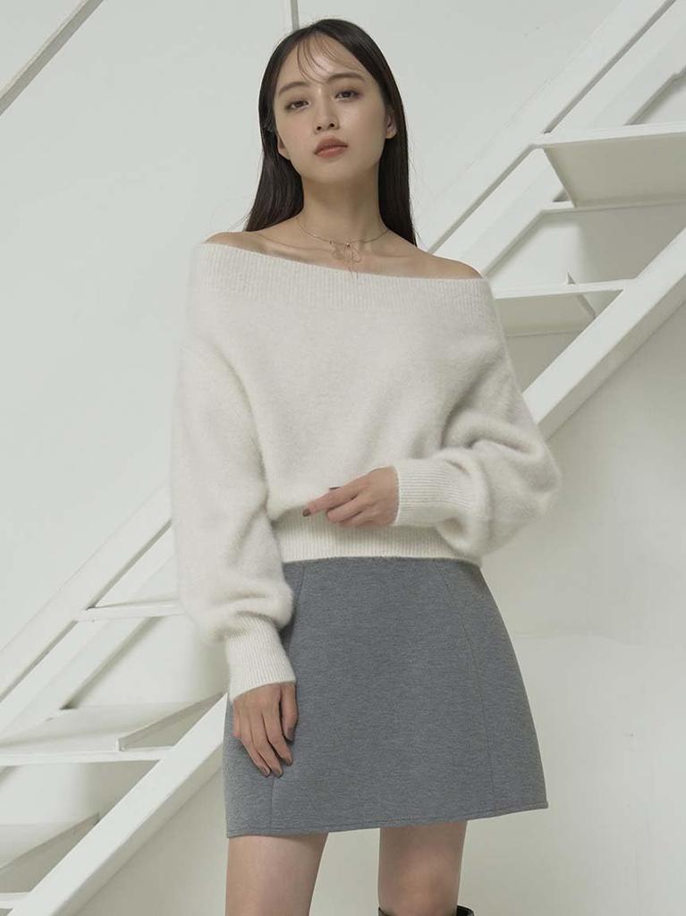 Snidel Fox Alpaca Pullover SWNT244040 IVR Women's Off-the-Shoulder