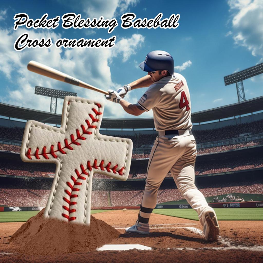 Pocket Blessing Baseball Cross Edition, Hand Sewn Baseball Pattern Pocket Cross Pendant