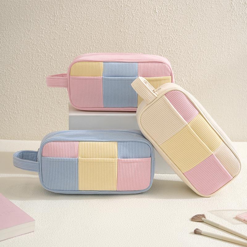 Minimalist Corduroy Makeup Handbag Large Capacity Travel Cosmetics Storage Bag Makeup Bag For Women