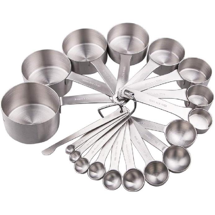 Smithcraft Measuring Cups and Spoons Set 18, Stainless Steel Measuring Cups and Spoons Set, 18/8(304) Steel Heavy Duty 8 Measuring Cups & 9 Measuring