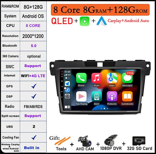 QLED Android 14 Car Radio For Mazda CX7 CX-7 CX 7 2008 - 2015 Car Multimedia Navigation GPS Video Carplay Auto BT RDS Stereo